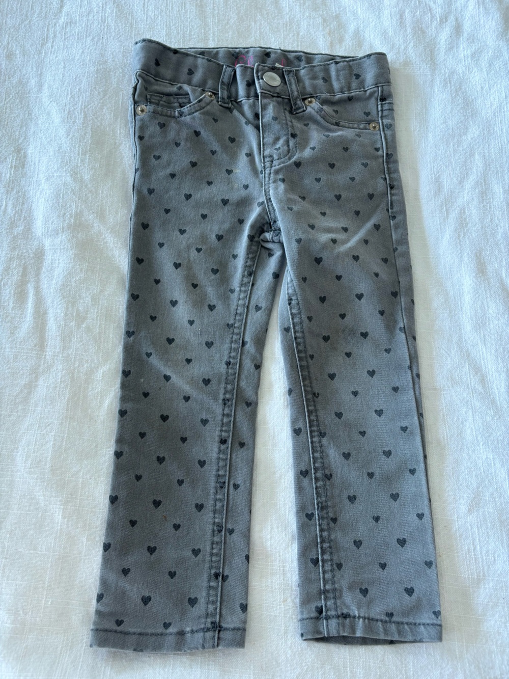 Cherokee Girls Gray Heart Skinny Jeans Adjustable Waist Size 2T Denim